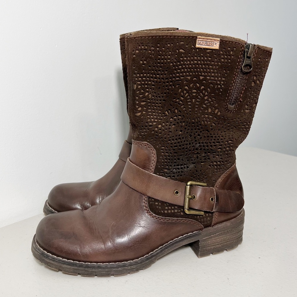 Pikolinos Monza Laser Cut Leather Boots Brown Size 6